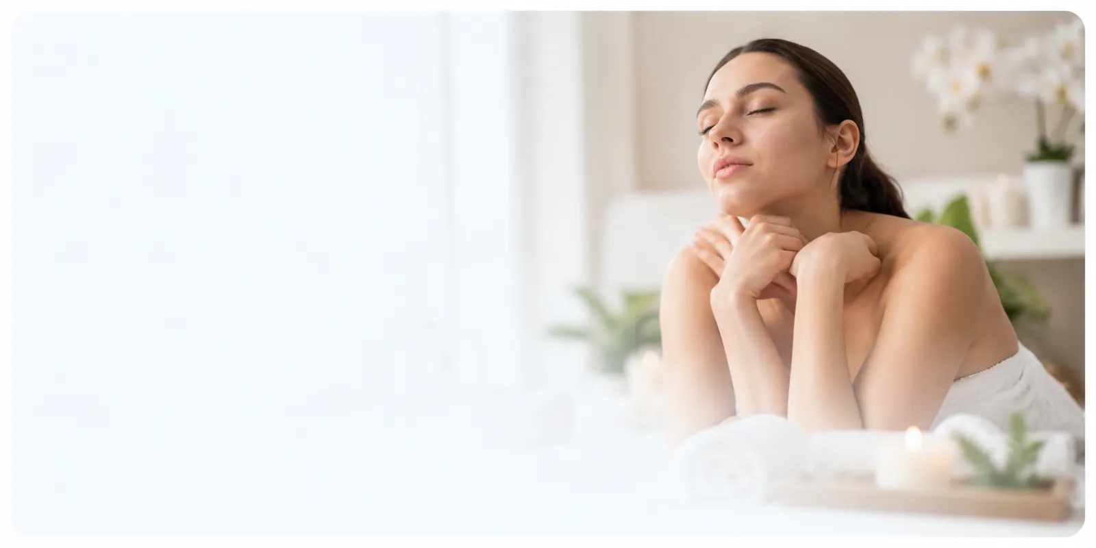 Mujer relajada en un entorno premium de spa y bienestar